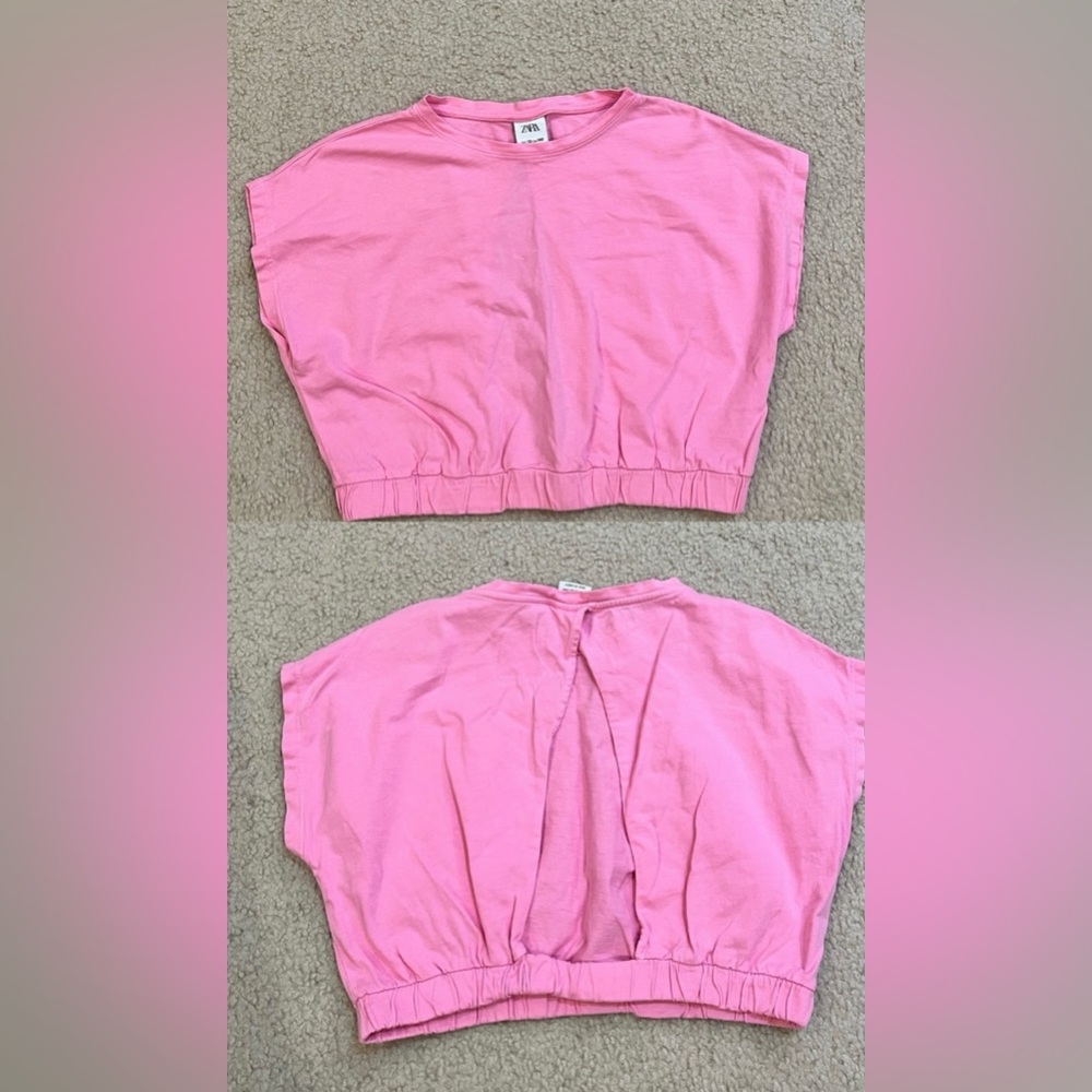 🩷 Zara Barbie pink cropped open back top size 7/8 tag 10